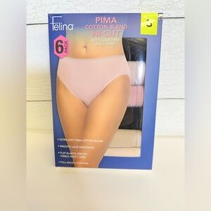Felina Pima Cotton Blend Hi-Cut Panties - Multi color 6-Pack Small New
